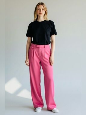 Sanctuary High-Rise Wide-Leg Trousers in Bright Pink